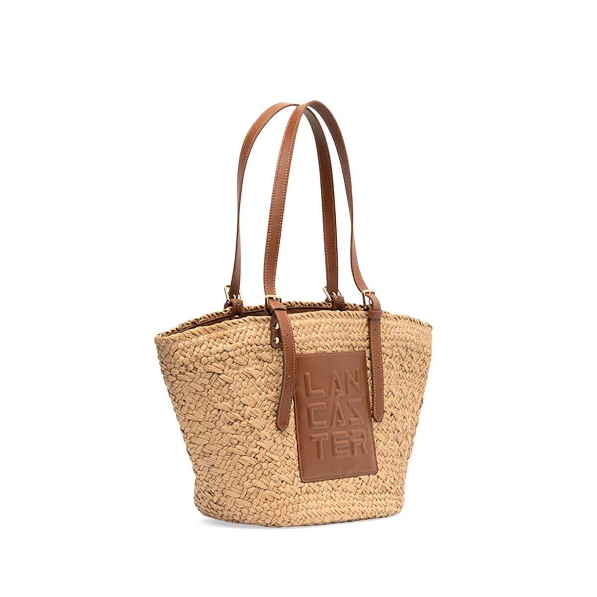 LANCASTER-le-panier-womens-handbag-summer-raffia-brown-leather