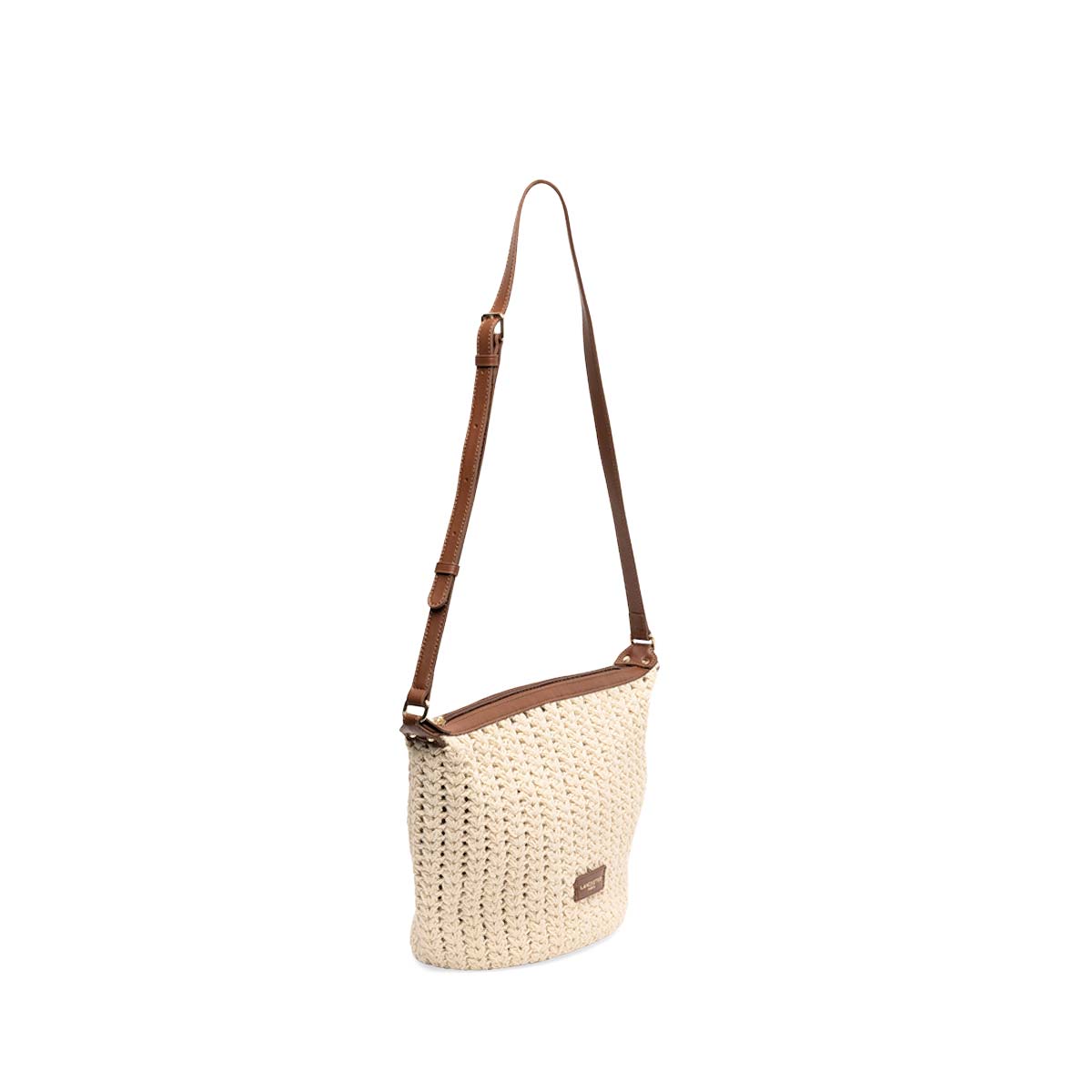 LANCASTER-trese-cotton-womens-small-handbag-summer-raffia-brown-leather-